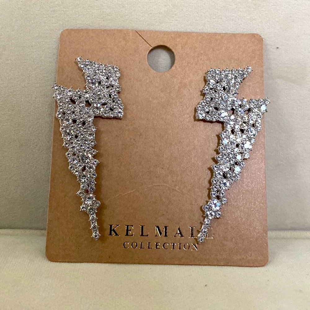 Crystal Lightning Bolt Dangle Earrings- never worn